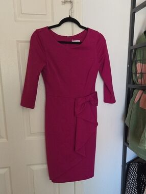 City Goddess London Fitted Pink Sheath Dress with Bow Detail US6